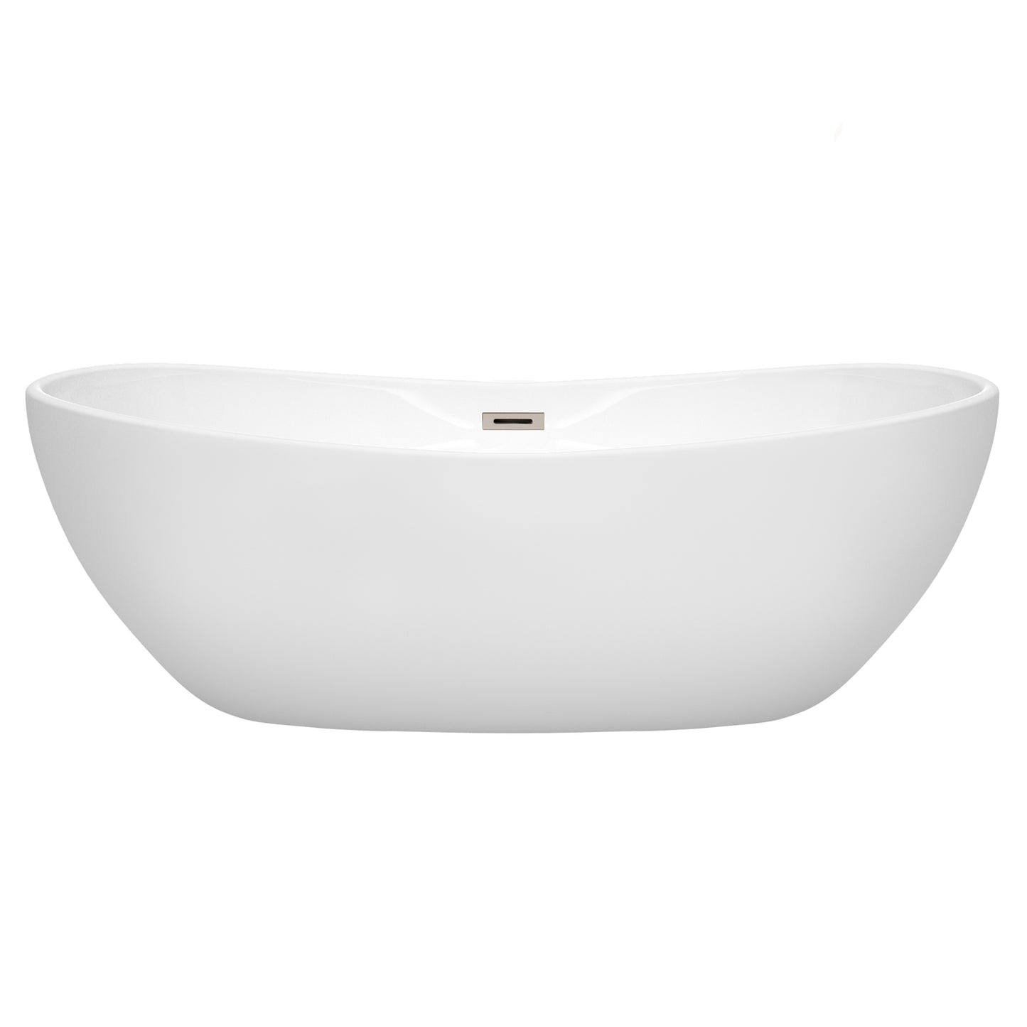 Rebecca 70" Freestanding Bathtub in White, Brushed Nickel Drain, Overflow Trim