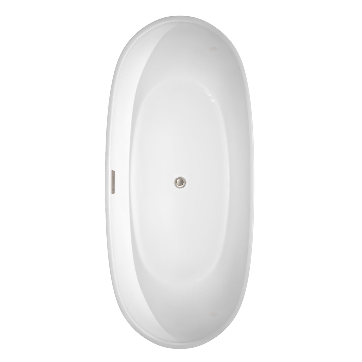 Rebecca 70" Freestanding Bathtub in White, Brushed Nickel Drain, Overflow Trim