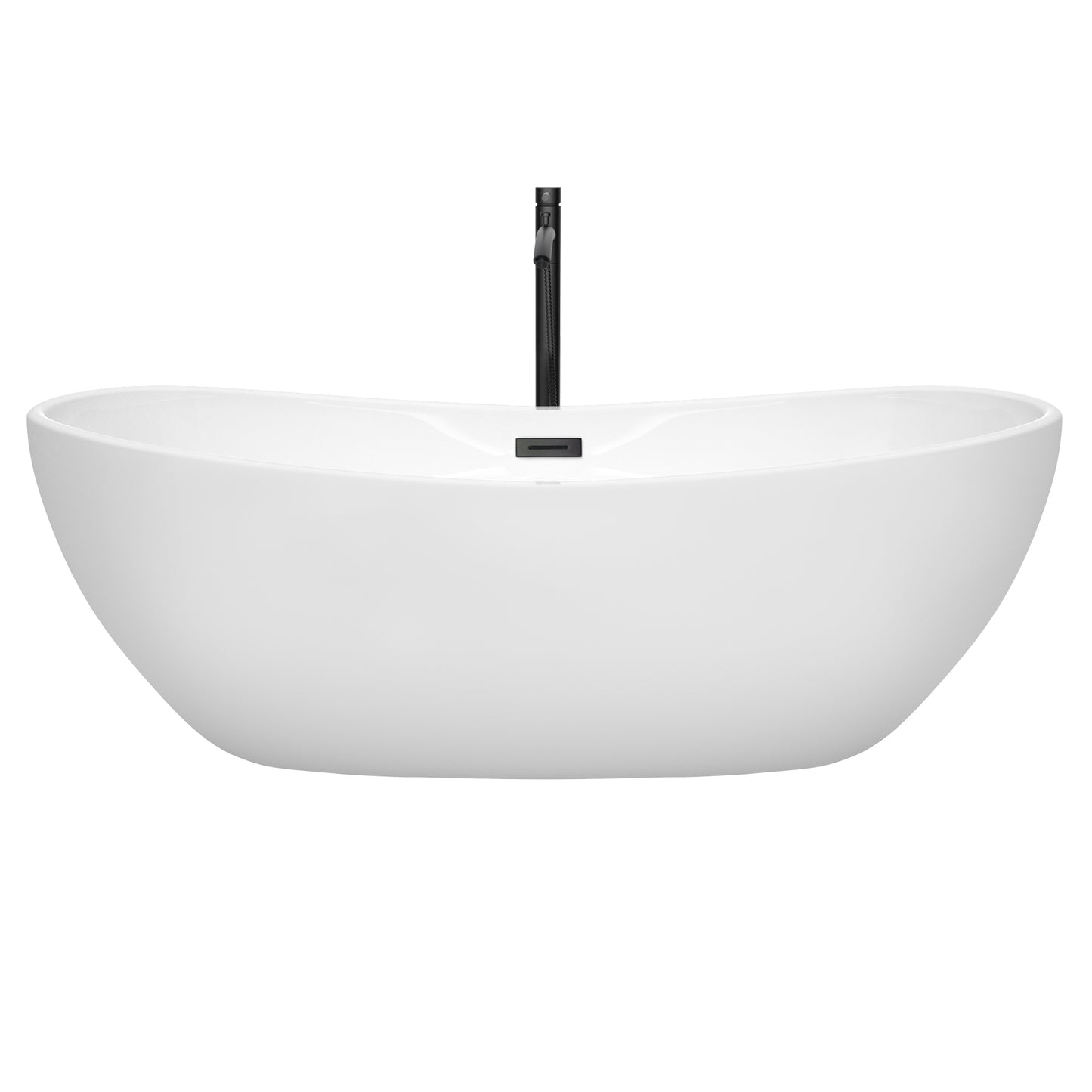 Rebecca 70" Freestanding Bathtub in White, Overflow Trim in Matte Black