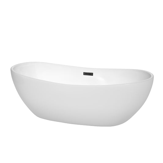 Rebecca 70" Freestanding Bathtub in White, Matte Black Drain, Overflow Trim