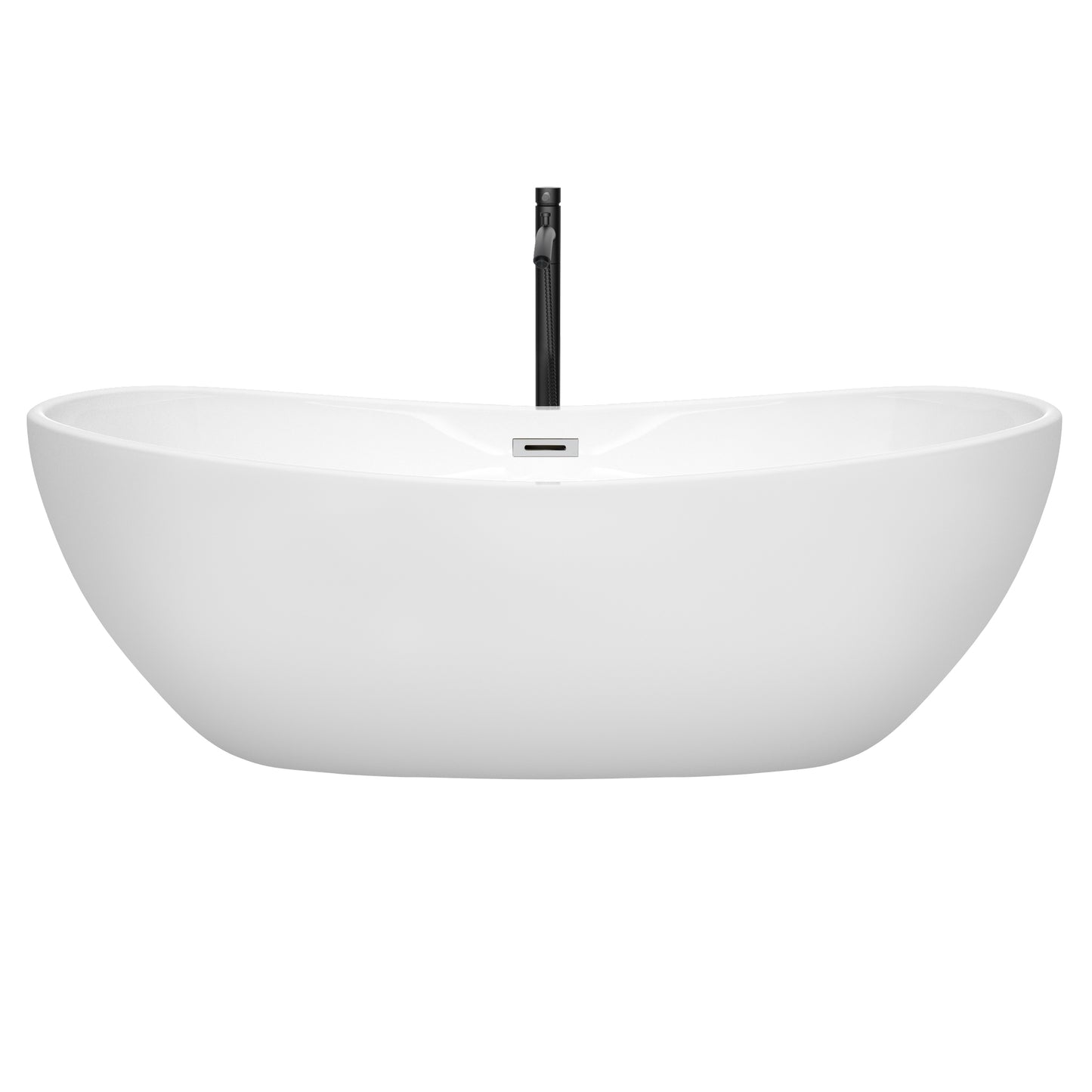 Rebecca 70" Freestanding Bathtub in White, Polished Chrome Trim, Faucet in Black