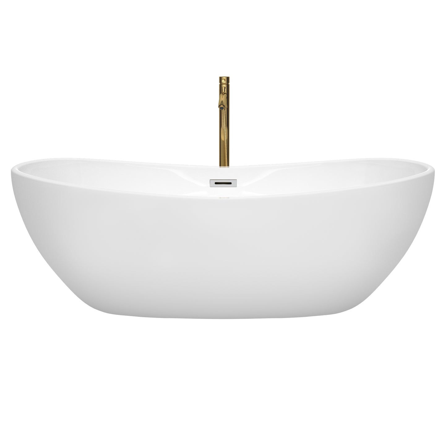 Rebecca 70" Freestanding Bathtub in White, Chrome Trim, Faucet in Brushed Gold