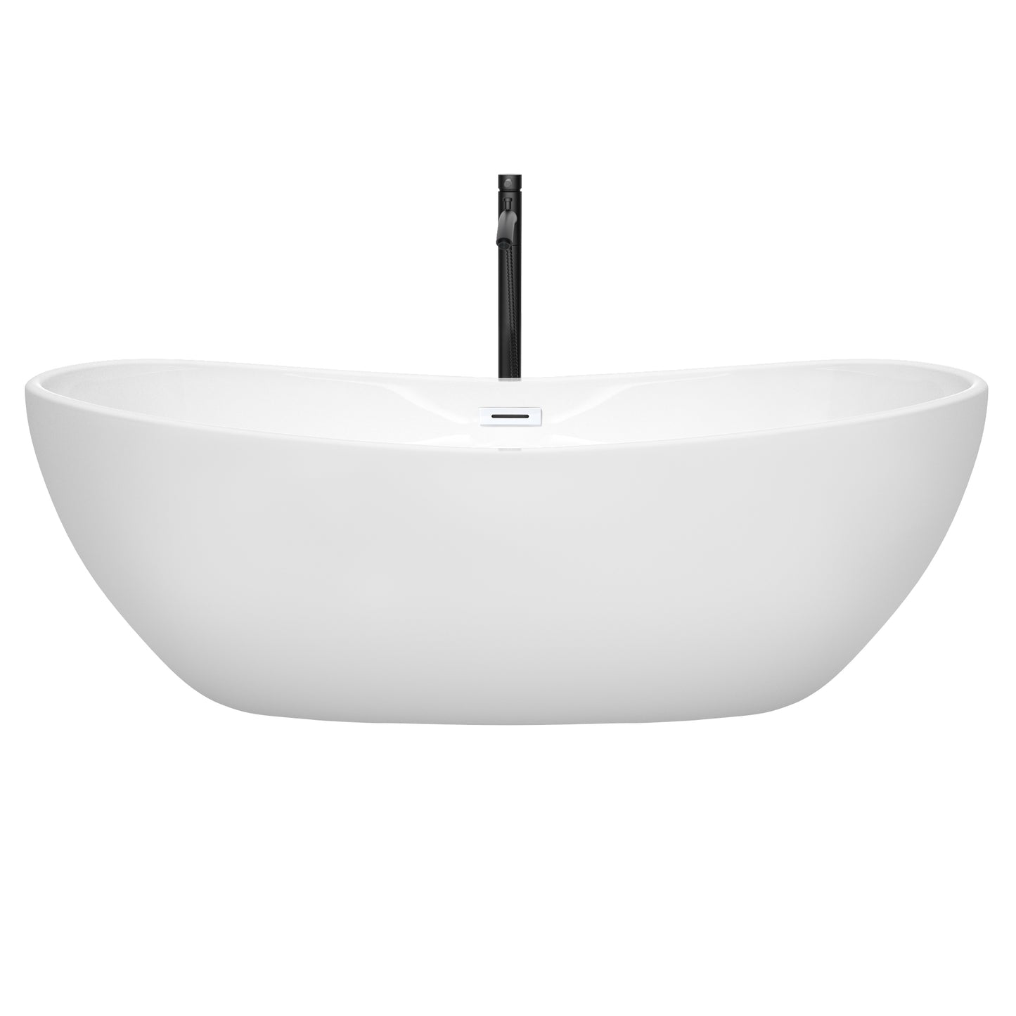 Rebecca 70" Freestanding Bathtub in White, Shiny White Trim, Faucet in Black