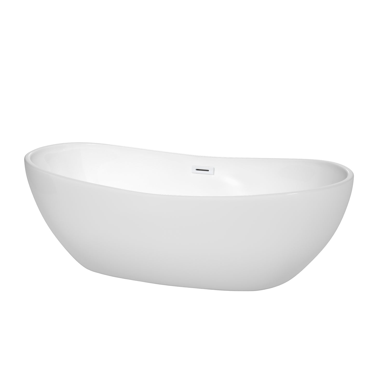 Rebecca 70" Freestanding Bathtub in White, Shiny White Drain, Overflow Trim