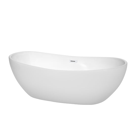 Rebecca 70" Freestanding Bathtub in White, Shiny White Drain, Overflow Trim