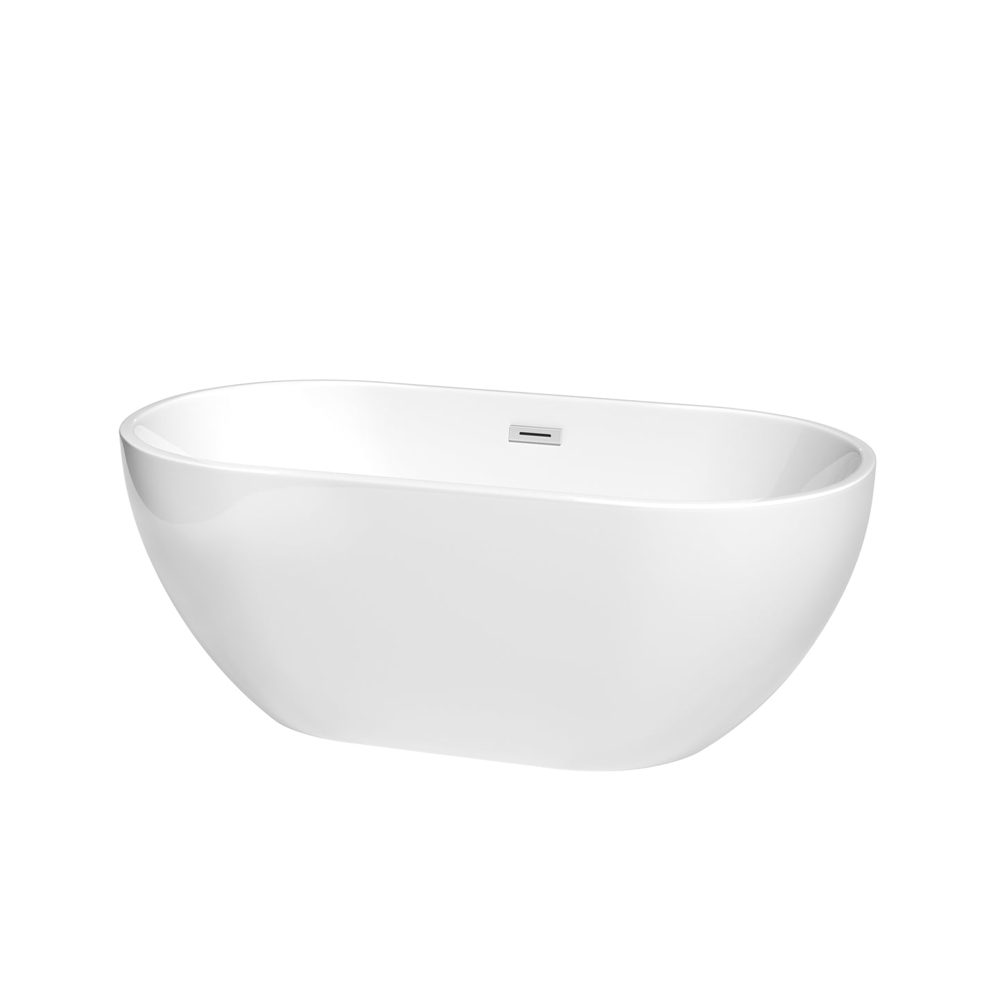 Brooklyn 60" Freestanding Bathtub in White, Polished Chrome Drain, Overflow Trim