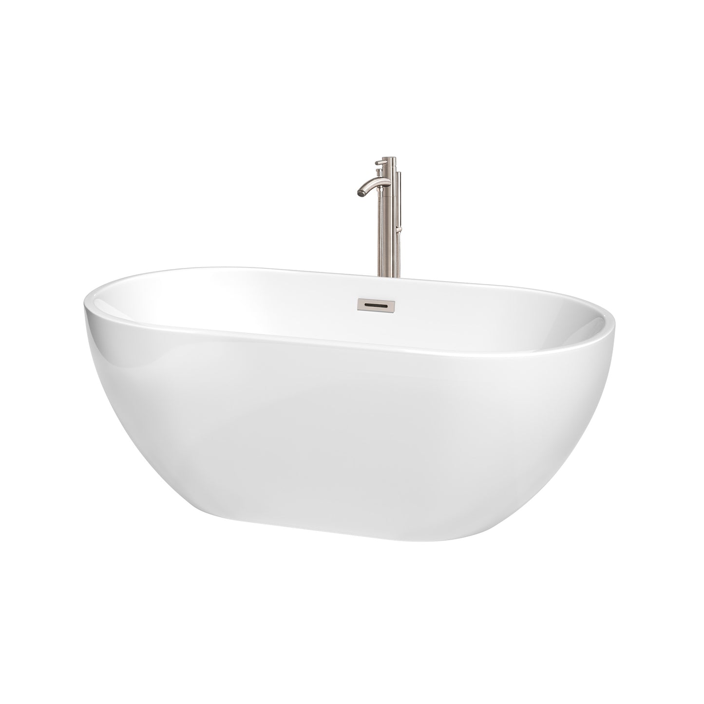 Brooklyn 60" Freestanding Bathtub in White, Overflow Trim in Brushed Nickel