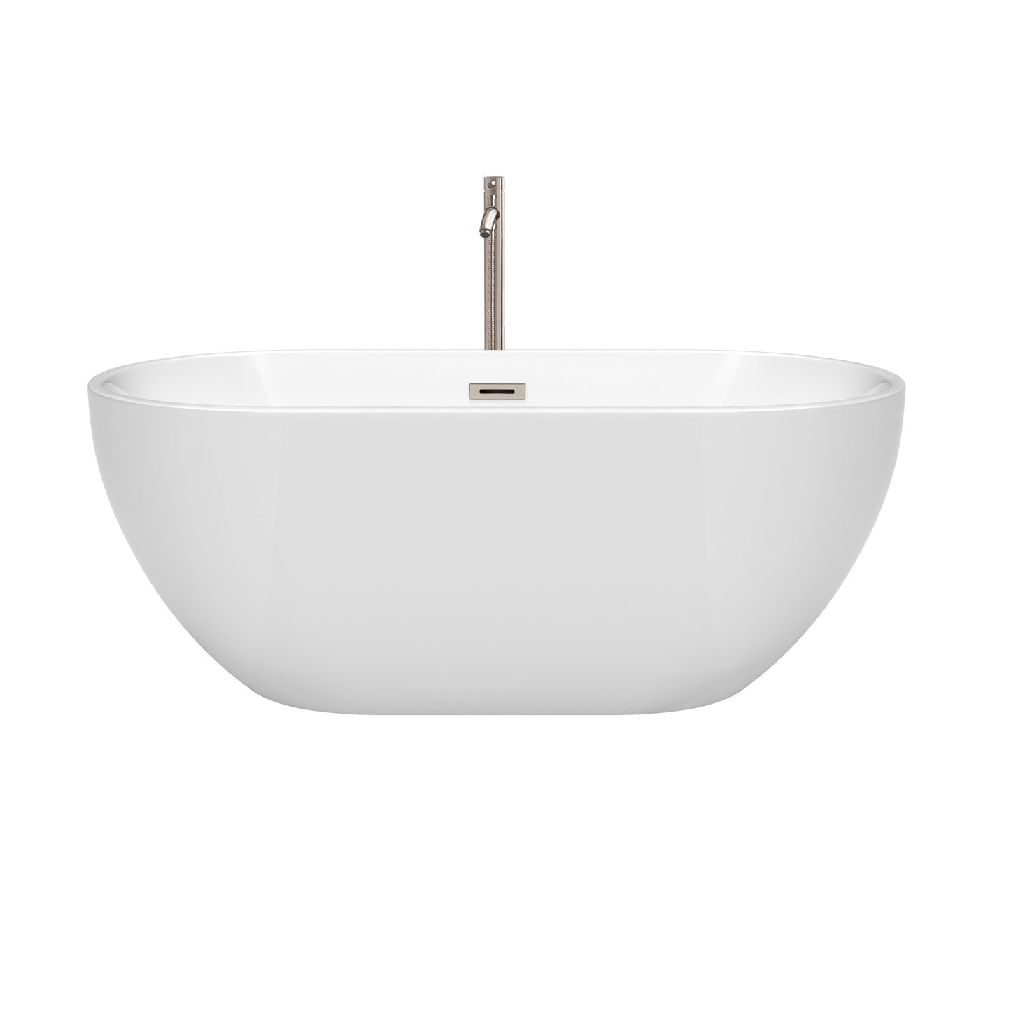 Brooklyn 60" Freestanding Bathtub in White, Overflow Trim in Brushed Nickel