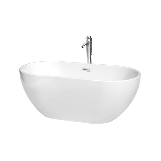 Brooklyn 60" Freestanding Bathtub in White, Overflow Trim in Polished Chrome