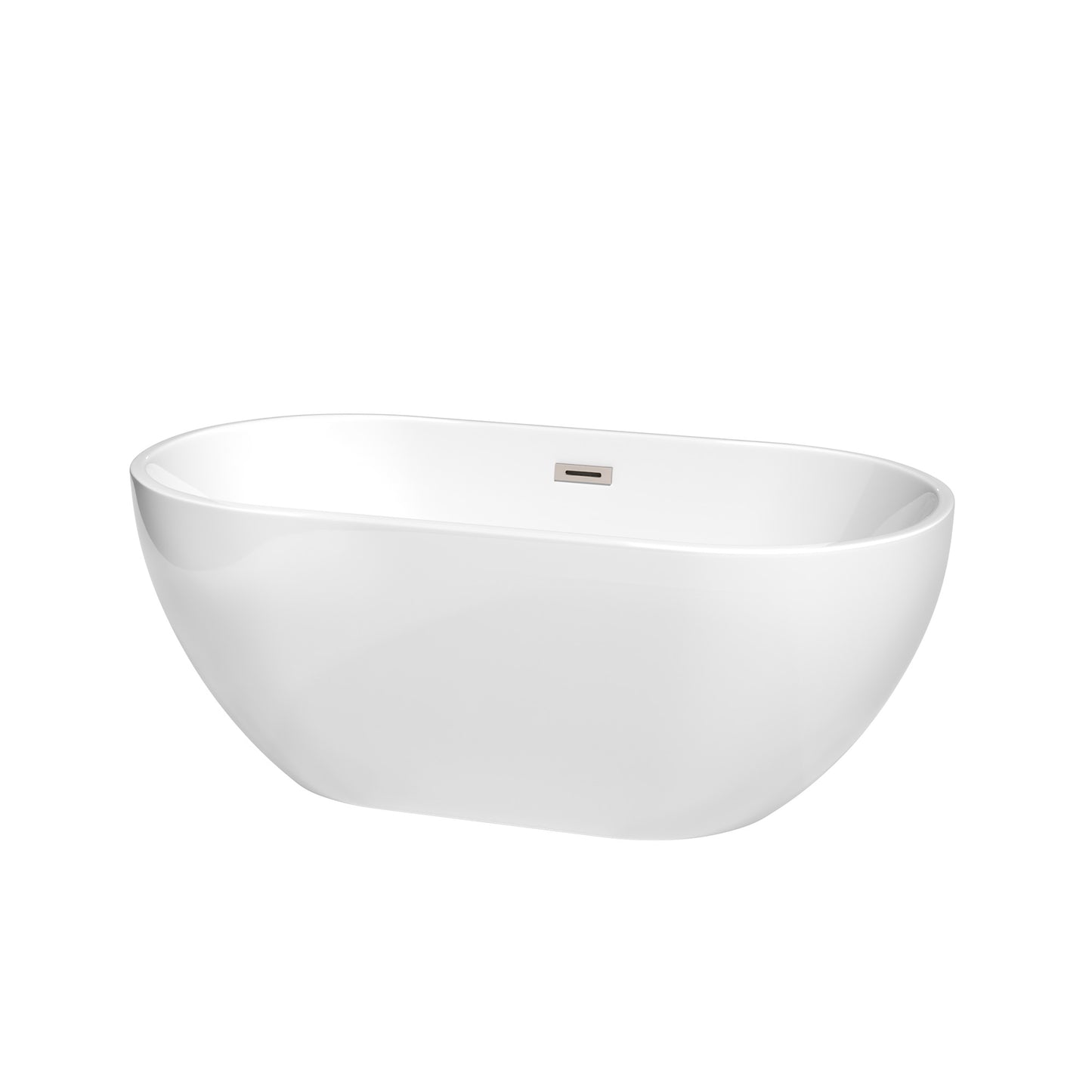 Brooklyn 60" Freestanding Bathtub in White, Brushed Nickel Drain, Overflow Trim