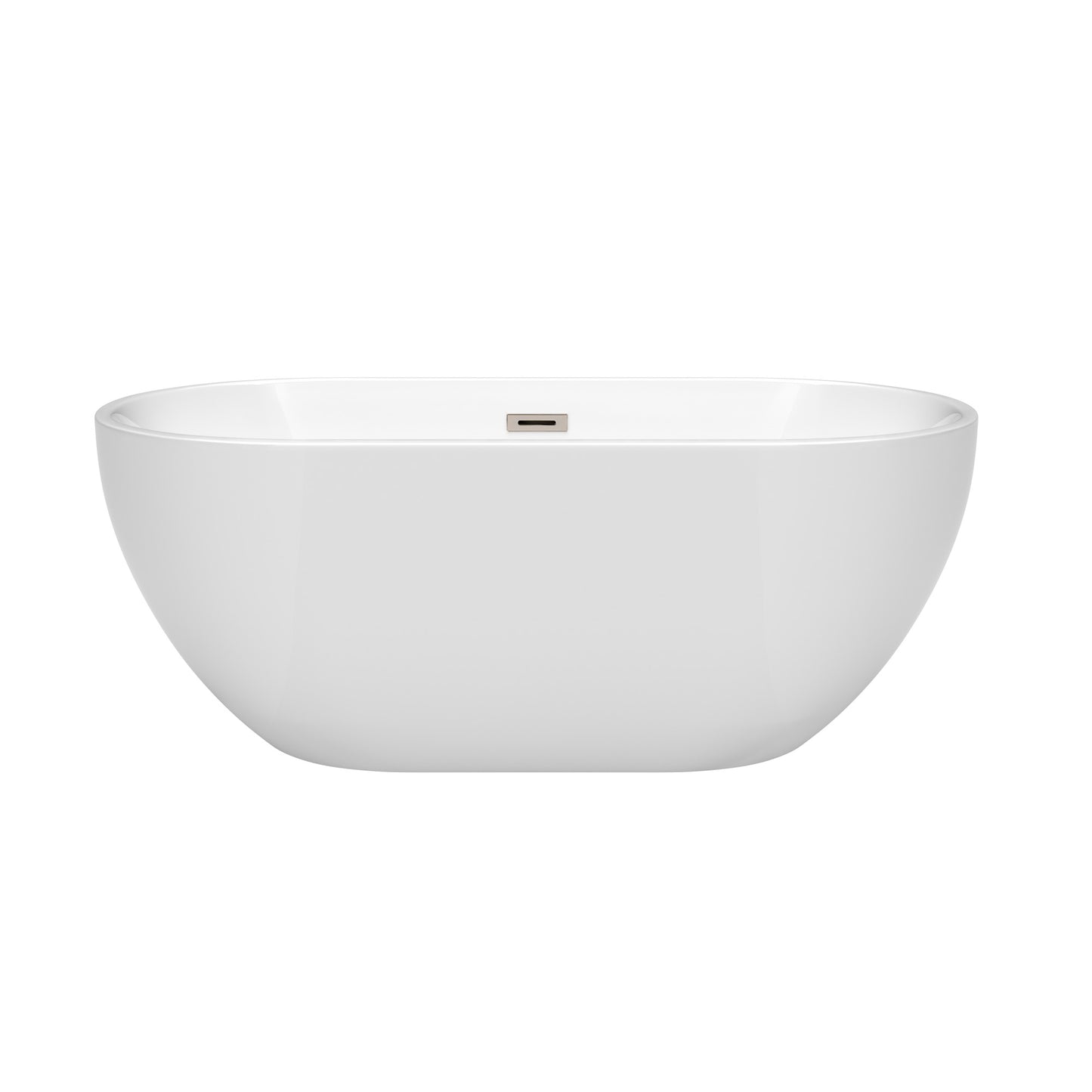 Brooklyn 60" Freestanding Bathtub in White, Brushed Nickel Drain, Overflow Trim