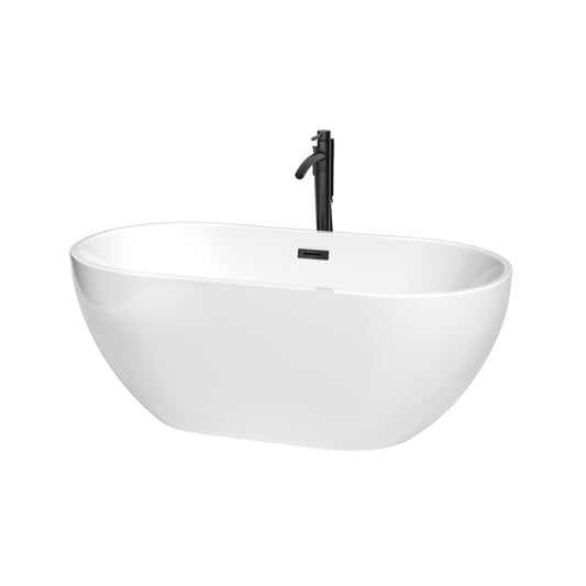 Brooklyn 60" Freestanding Bathtub in White, Overflow Trim in Matte Black