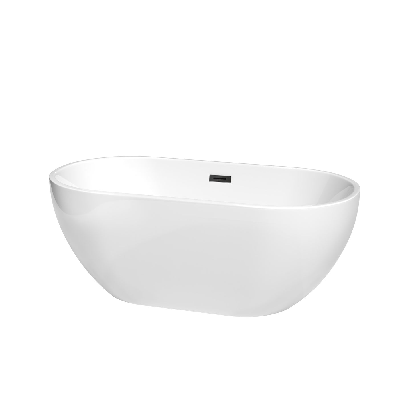 Brooklyn 60" Freestanding Bathtub in White, Matte Black Drain, Overflow Trim