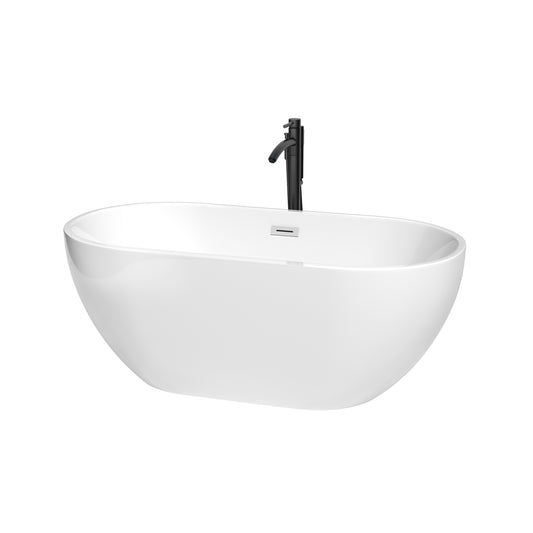 Brooklyn 60" Freestanding Bathtub in White, Chrome Trim, Faucet in Black