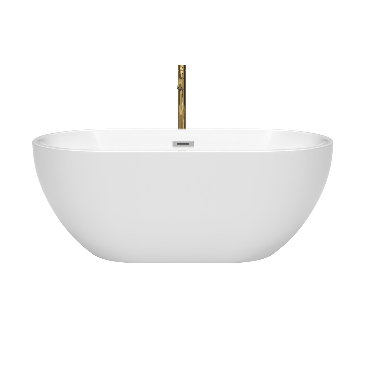 Brooklyn 60" Freestanding Bathtub in White, Chrome Trim, Faucet in Brushed Gold