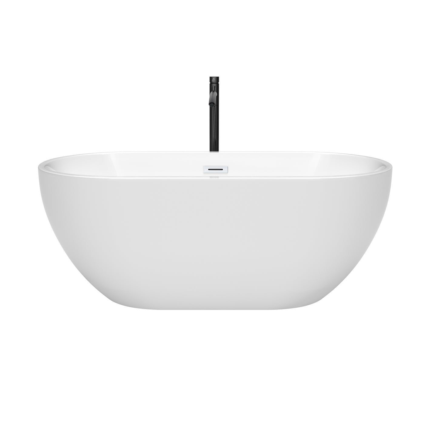 Brooklyn 60" Freestanding Bathtub in White, Shiny White Trim, Faucet in Black