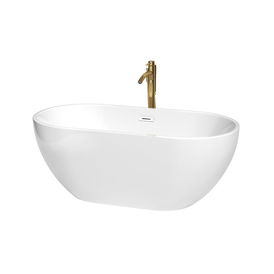 Brooklyn 60" Freestanding Bathtub in White, White Trim, Faucet in Brushed Gold