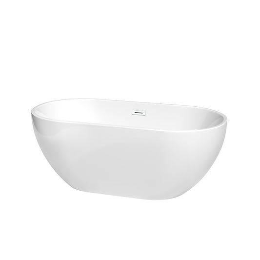 Brooklyn 60" Freestanding Bathtub in White, Shiny White Drain, Overflow Trim