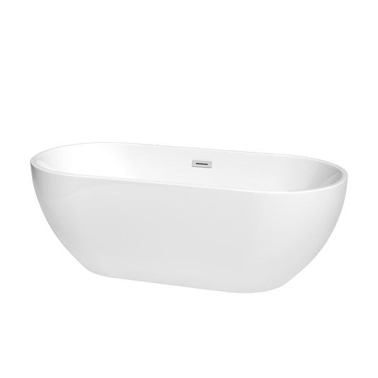 Brooklyn 67" Freestanding Bathtub in White, Polished Chrome Drain, Overflow Trim