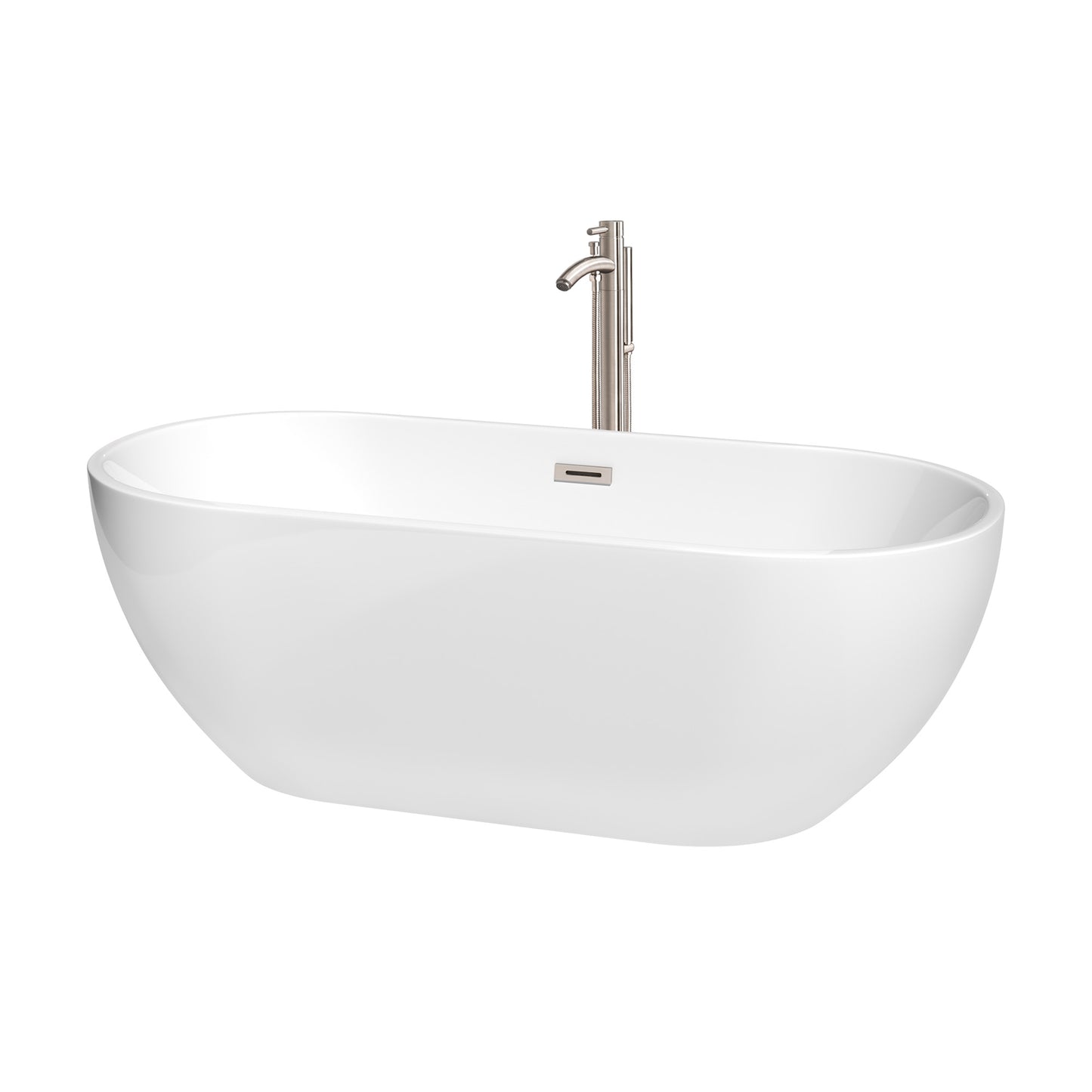 Brooklyn 67" Freestanding Bathtub in White, Overflow Trim in Brushed Nickel