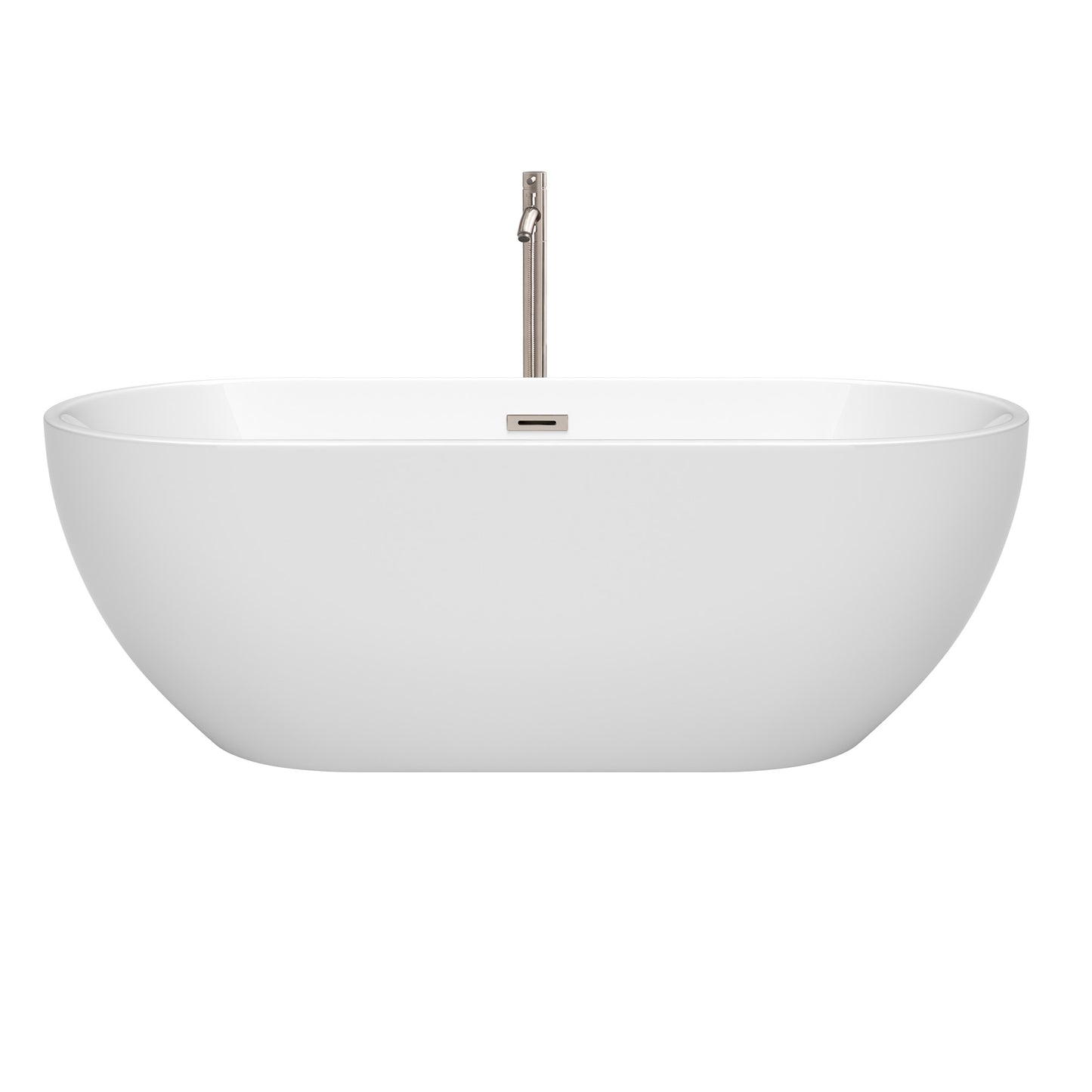 Brooklyn 67" Freestanding Bathtub in White, Overflow Trim in Brushed Nickel