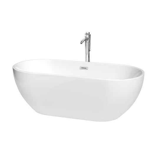 Brooklyn 67" Freestanding Bathtub in White, Overflow Trim in Polished Chrome