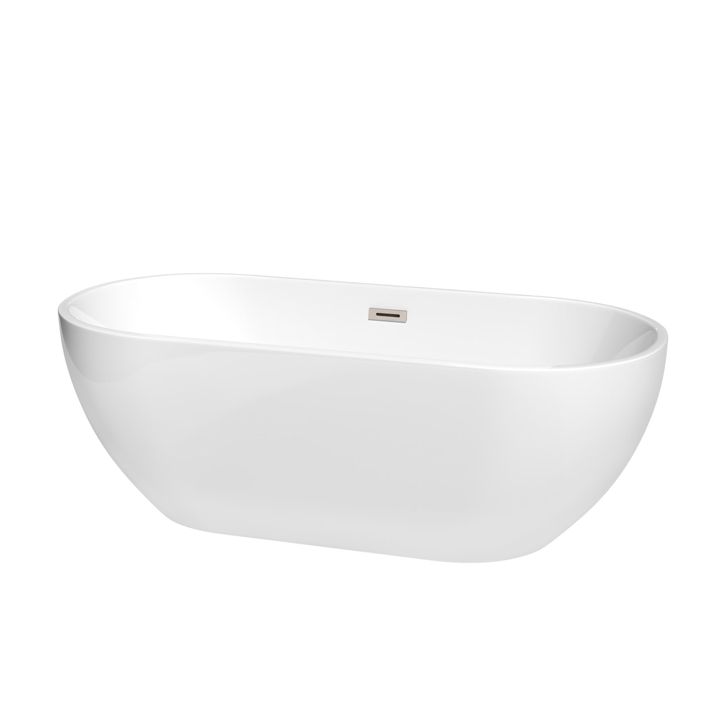 Brooklyn 67" Freestanding Bathtub in White, Brushed Nickel Drain, Overflow Trim