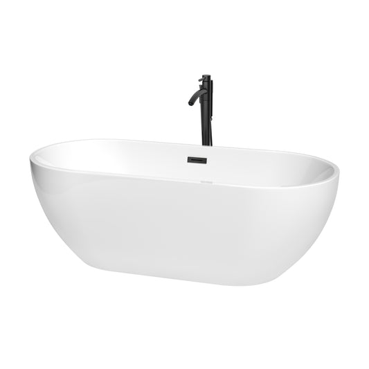 Brooklyn 67" Freestanding Bathtub in White, Overflow Trim in Matte Black