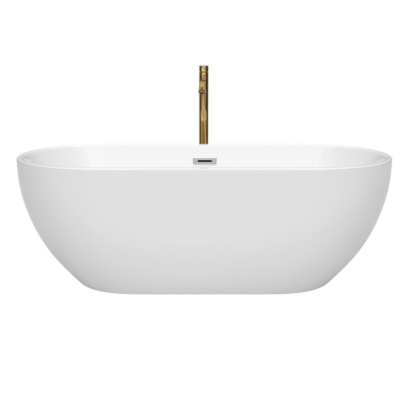 Brooklyn 67" Freestanding Bathtub in White, Chrome Trim, Faucet in Brushed Gold