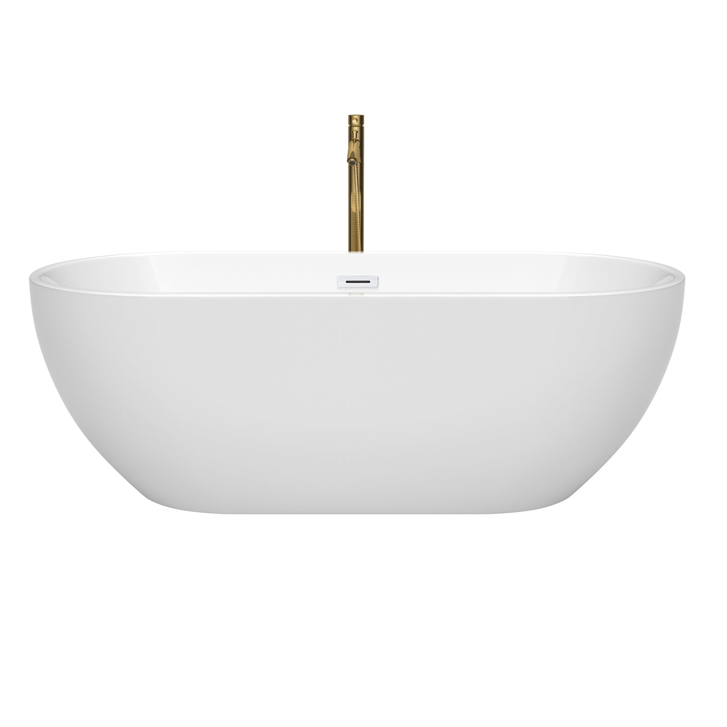 Brooklyn 67" Freestanding Bathtub in White, White Trim, Faucet in Brushed Gold