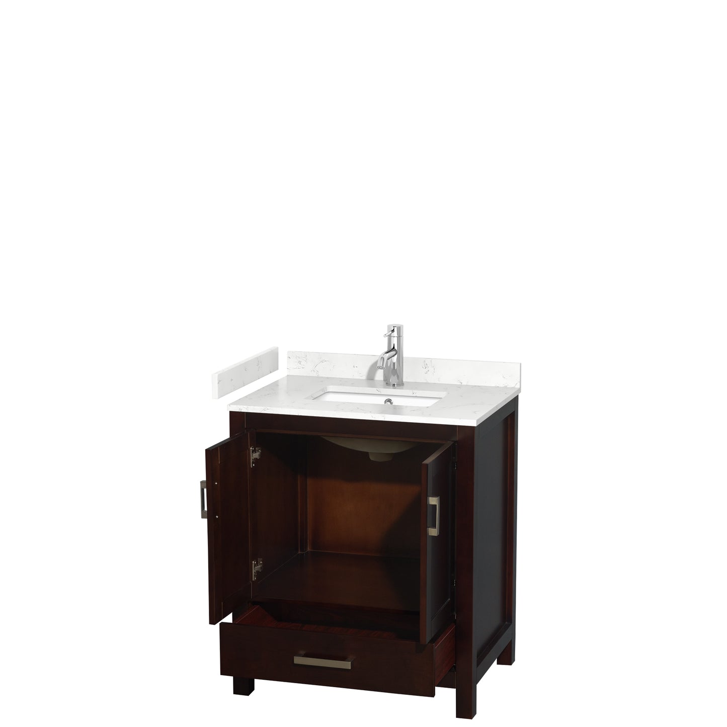 Sheffield 30" Single Vanity in Espresso, Carrara Marble Top, Square No Mirror