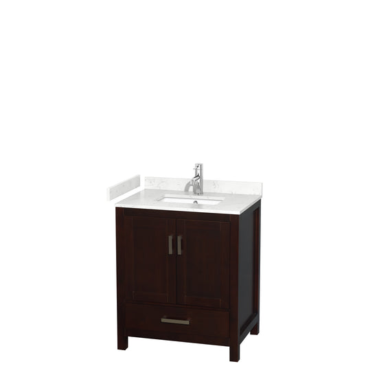 Sheffield 30" Single Vanity in Espresso, Carrara Marble Top, Square No Mirror