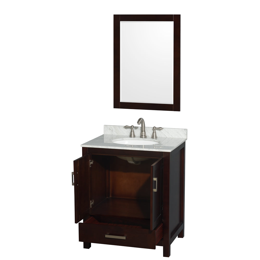 Sheffield 30" Single Vanity in Espresso, Top, Oval Sink, 24" Mirror