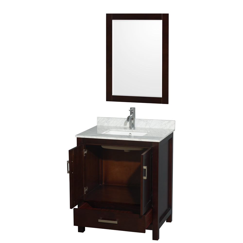 Sheffield 30" Single Vanity in Espresso, Top, Square Sink, 24" Mirror