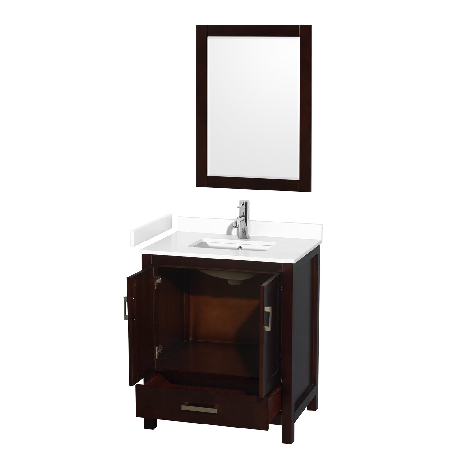 Sheffield 30" Single Vanity in Espresso, White Marble Top, Square 24" Mirror