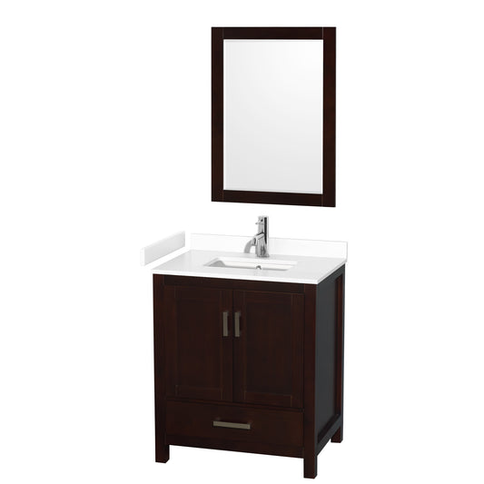 Sheffield 30" Single Vanity in Espresso, White Marble Top, Square 24" Mirror