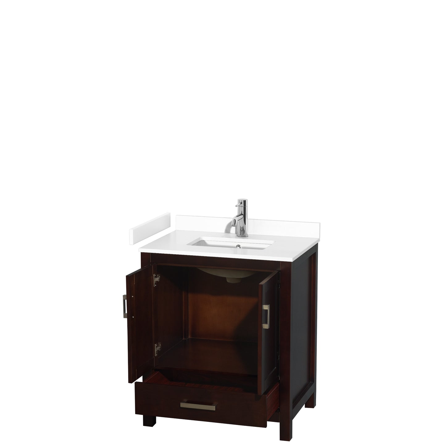 Sheffield 30" Single Vanity in Espresso, White Marble Top, Square No Mirror