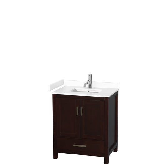 Sheffield 30" Single Vanity in Espresso, White Marble Top, Square No Mirror