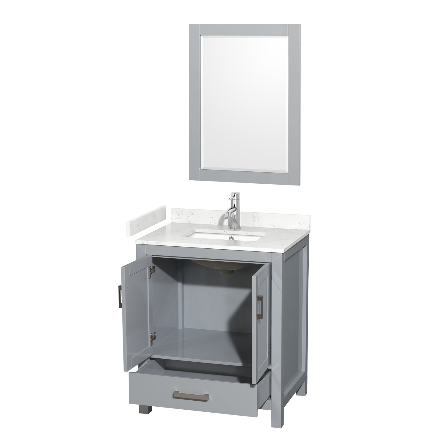 Sheffield 30" Single Vanity in Gray, Carrara Marble Top, Square 24" Mirror