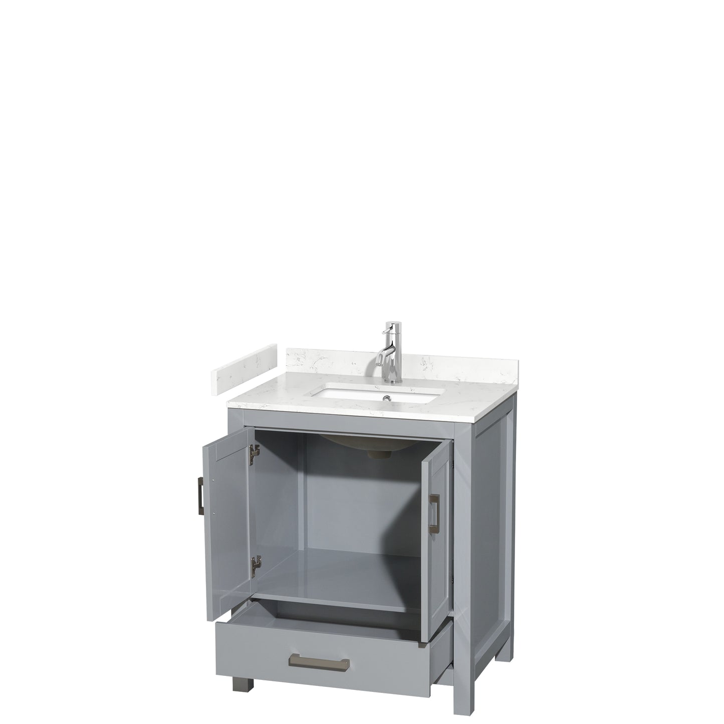 Sheffield 30" Single Vanity in Gray, Carrara Marble Top, Square No Mirror