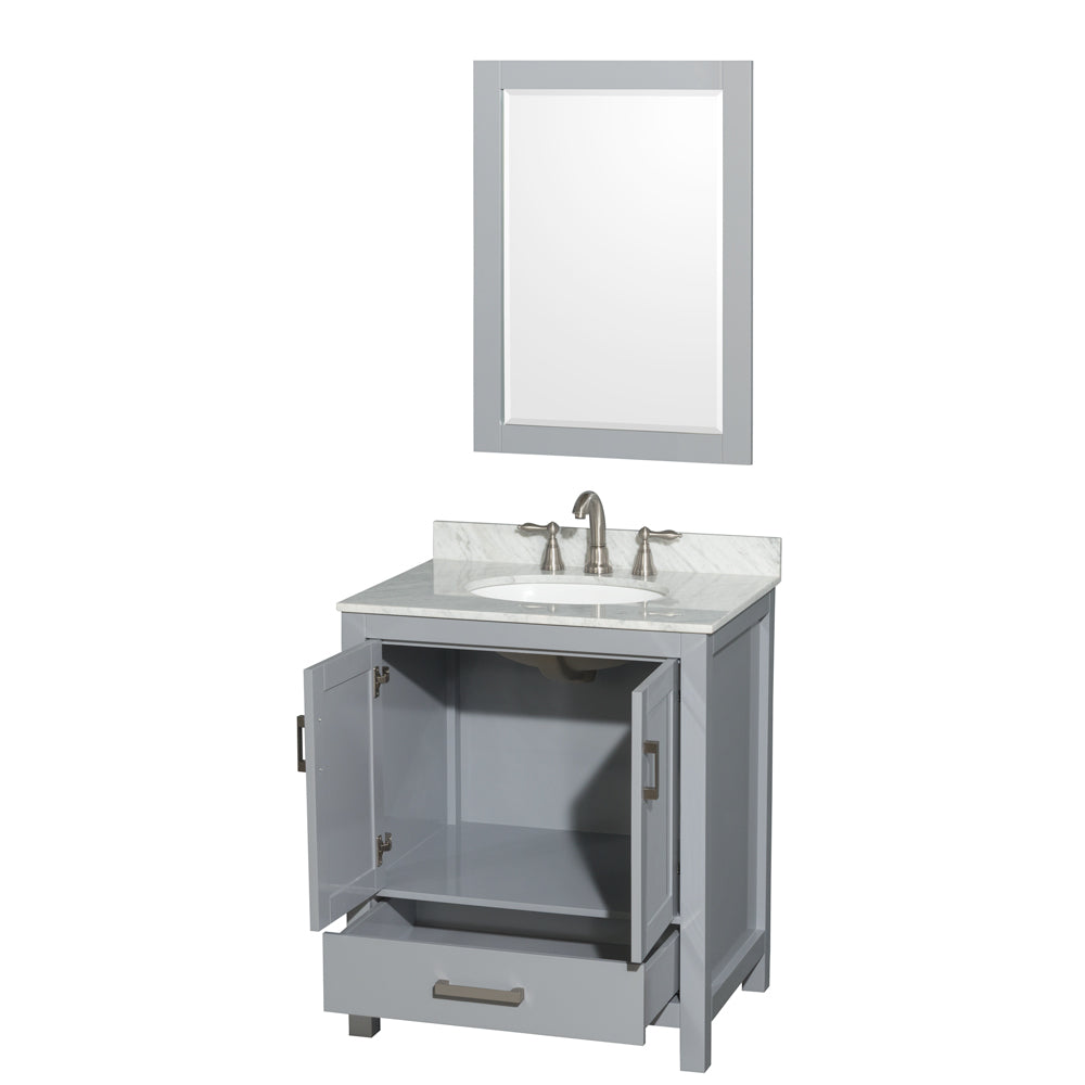 Sheffield 30" Single Vanity in Gray, Top, Oval Sink, 24" Mirror
