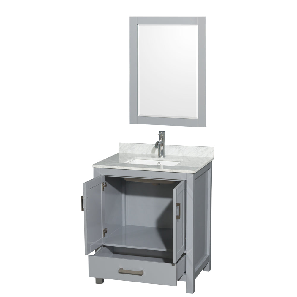 Sheffield 30" Single Vanity in Gray, Top, Square Sink, 24" Mirror