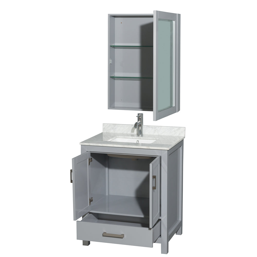 Sheffield 30" Single Vanity in Gray, Top, Square Sink, Medicine Cabinet