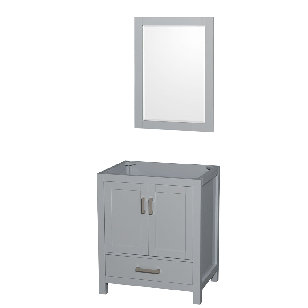 Sheffield 30" Single Vanity in Gray, No Top, No Sink, 24" Mirror