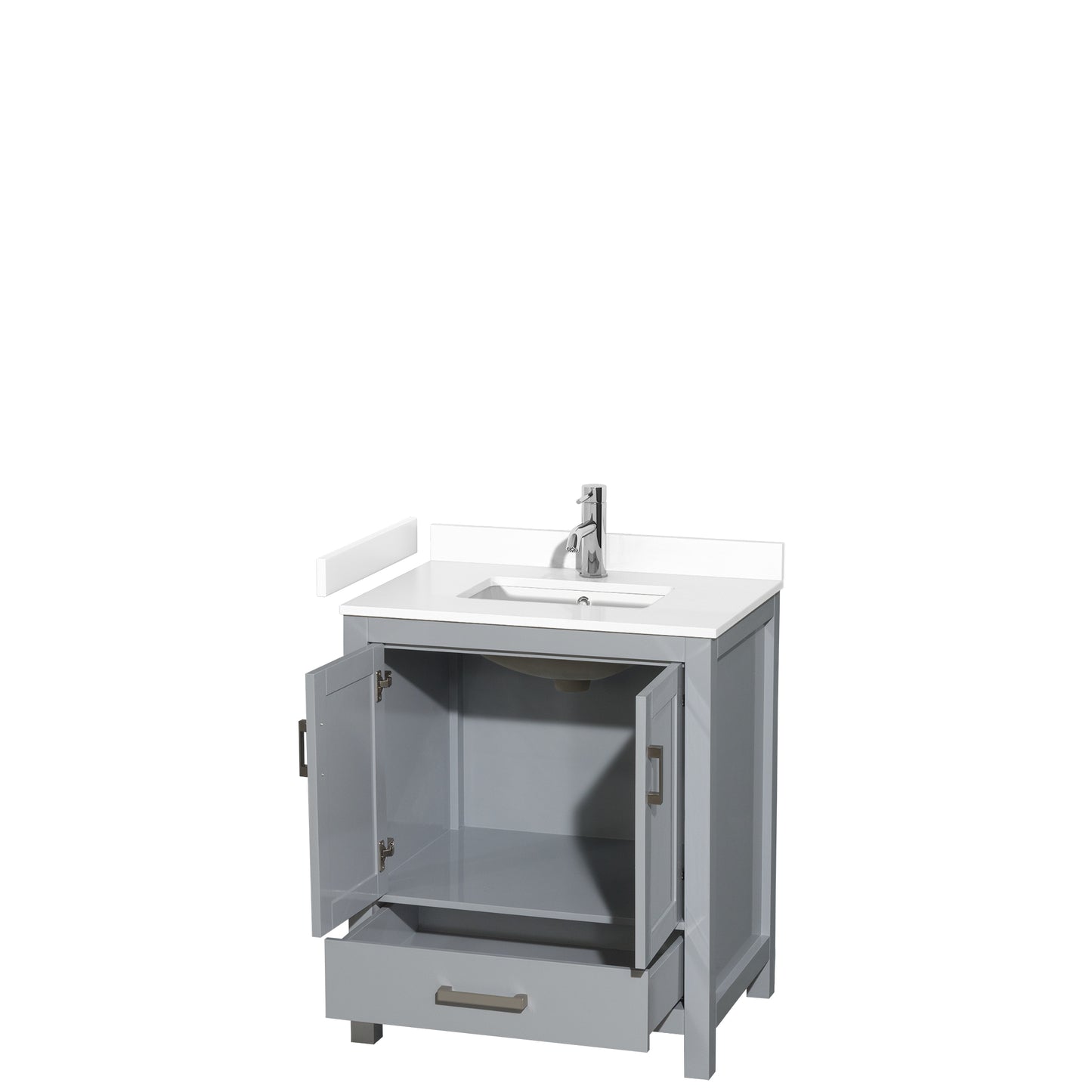 Sheffield 30" Single Vanity in Gray, White Cultured Marble Top, Square No Mirror