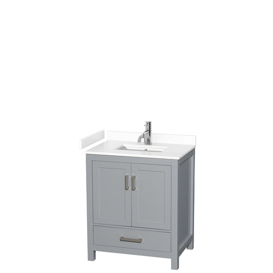 Sheffield 30" Single Vanity in Gray, White Cultured Marble Top, Square No Mirror