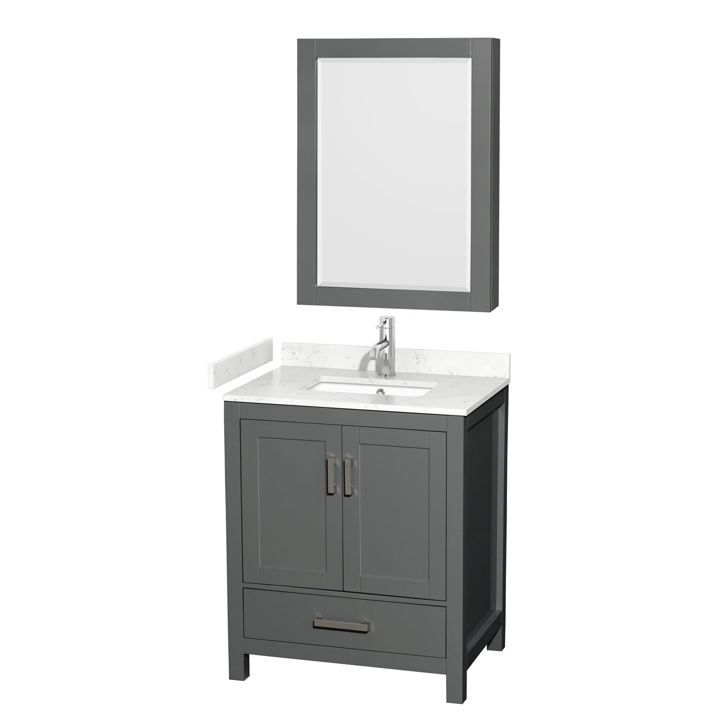 Sheffield 30" Single Vanity in Dark Gray, Carrara Marble Top, Medicine Cabinet