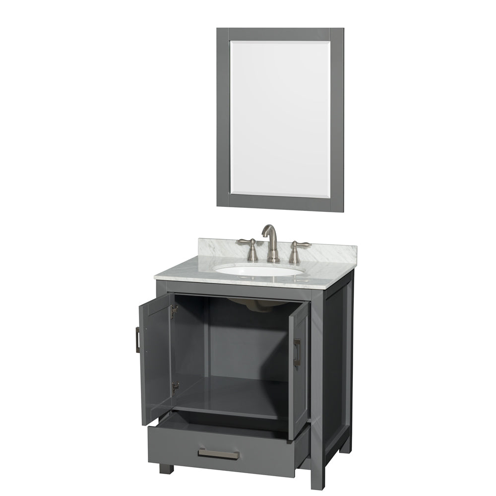 Sheffield 30" Single Vanity in Dark Gray, Top, Oval Sink, 24" Mirror