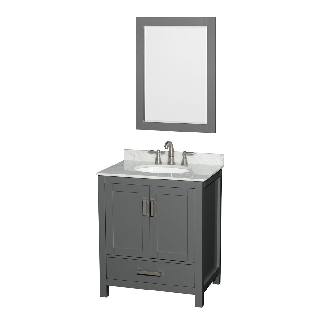 Sheffield 30" Single Vanity in Dark Gray, Top, Oval Sink, 24" Mirror