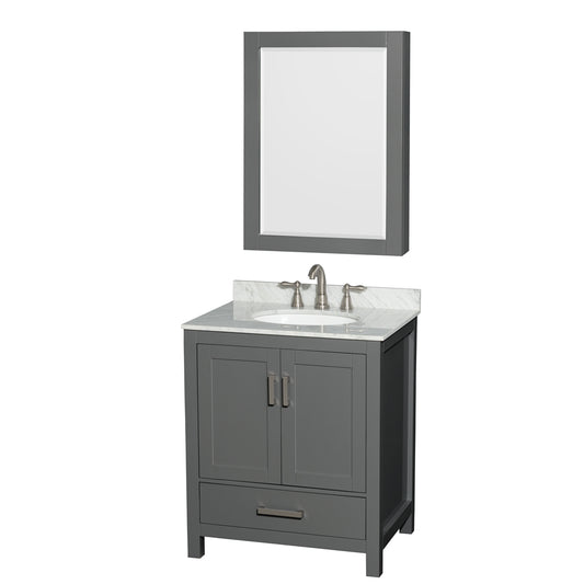 Sheffield 30" Single Vanity in Dark Gray, Top, Oval Sink, Medicine Cabinet